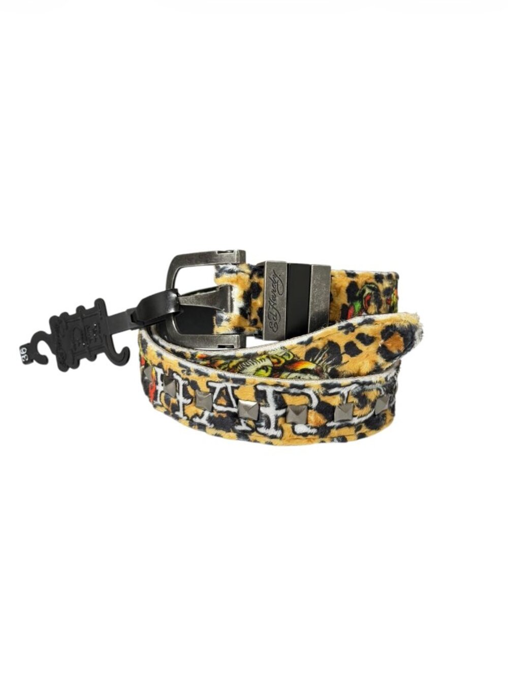 NWT Ed Hardy Fur Leopard Tiger Print Studded Belt Y2K Size 36